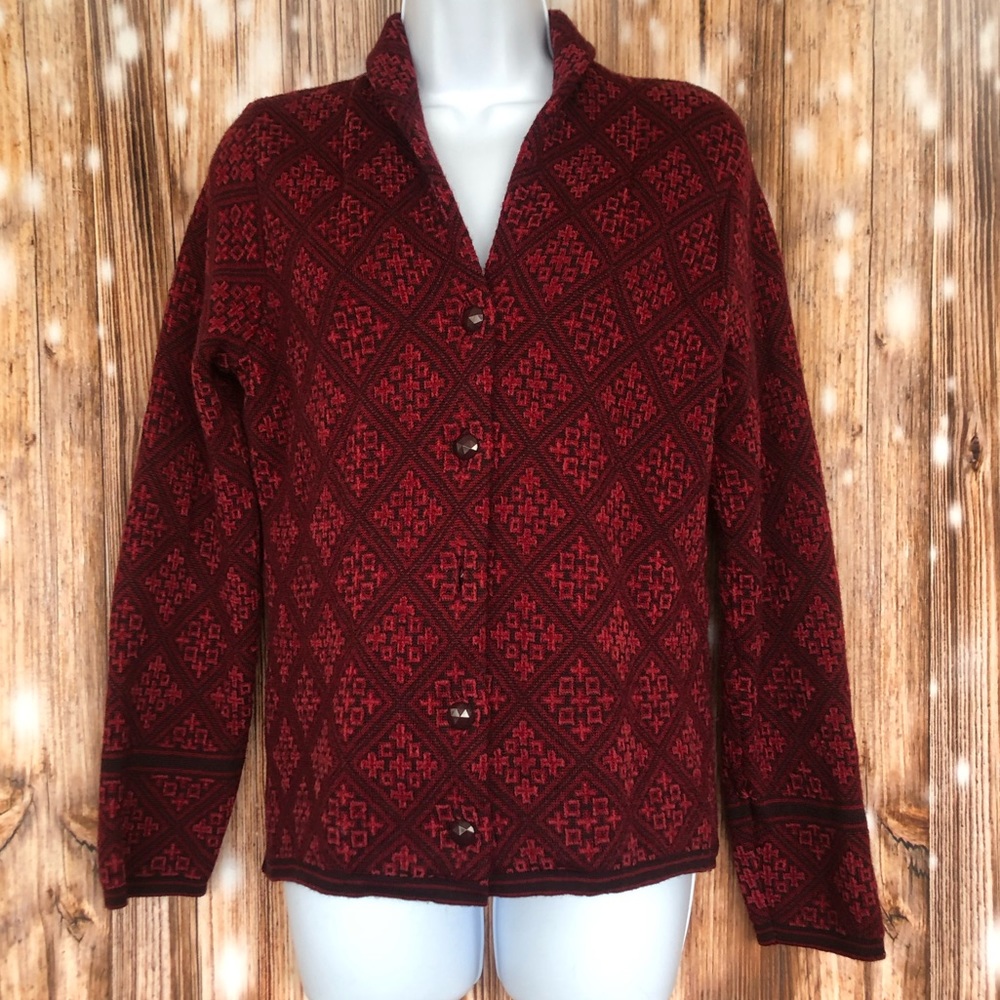 Cherry Lewis Made in England Wool Blend Red Button Cardigan Sweater